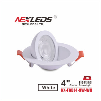 4 Inch 9 W Floating Gimbal with Night Light, Color Adjustable, White Trim - NX-FG04-9W-5CCT-N-WH